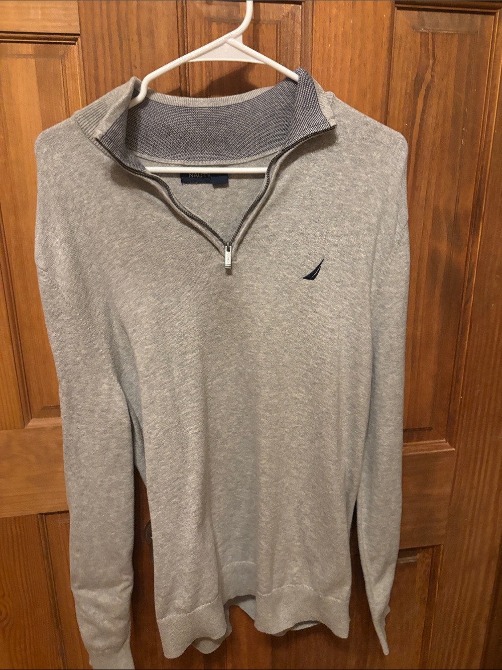 Nautica Men's Light Gray Half-Zip Sweater with Navy Sail Logo